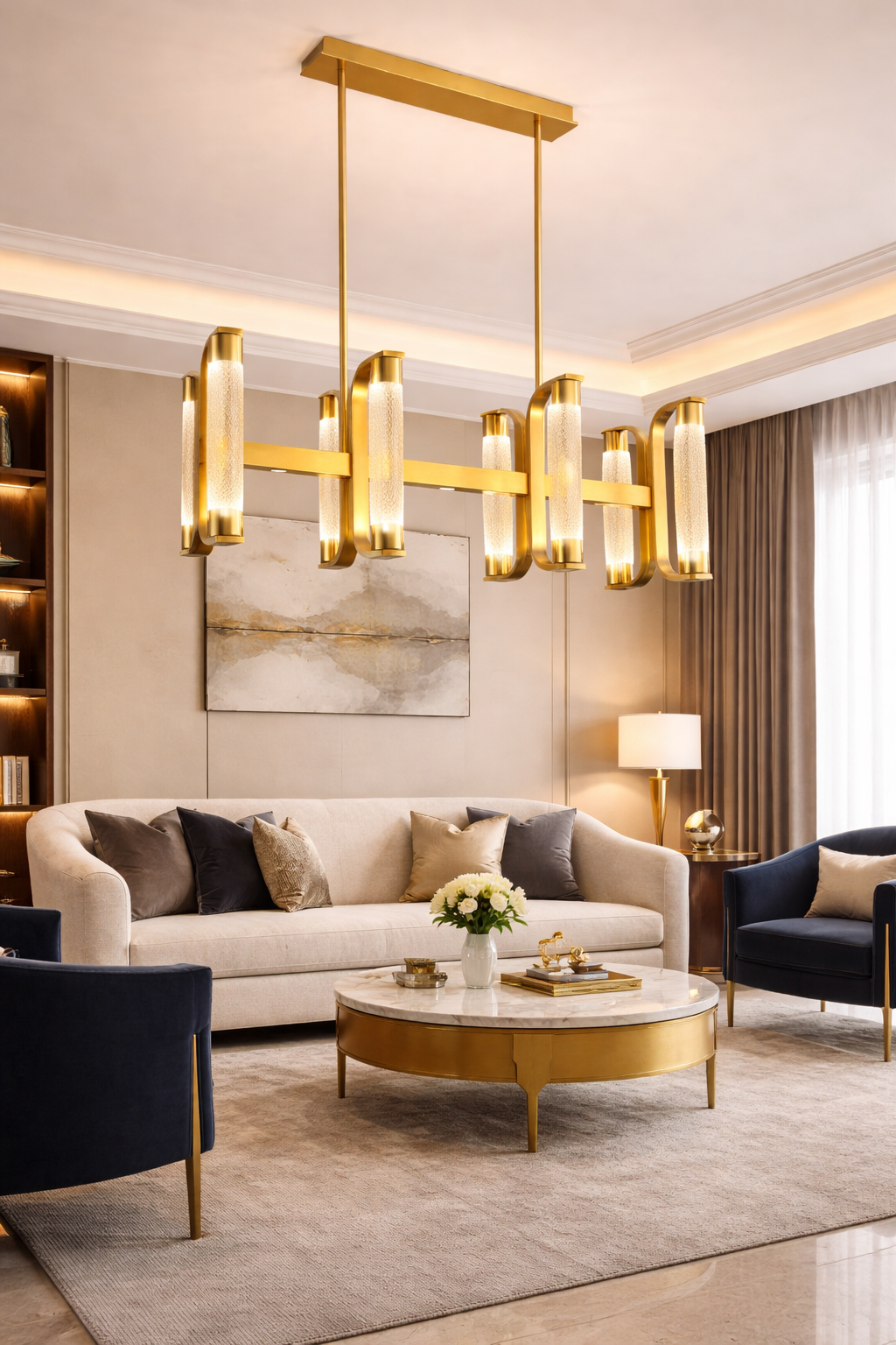 HDC 8 Lights Luxury Linear Gold Crystal Chandelier Light