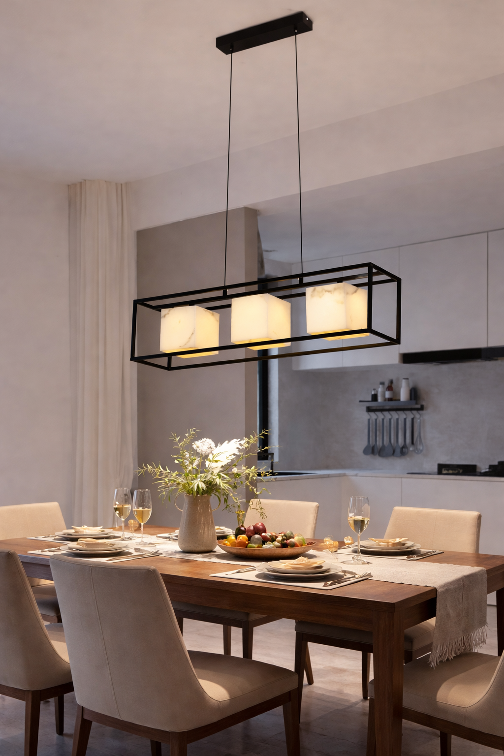 HDC Luxury Marble Cube Frame Chandelier Pendant Light for Dining & Kitchen Island