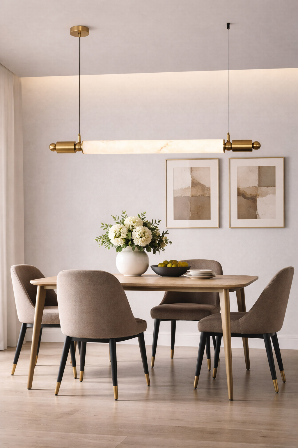 HDC Luxury Marble Finish Modern Designer Hanging Linear Chandelier for Dining Table & Kitchen Island