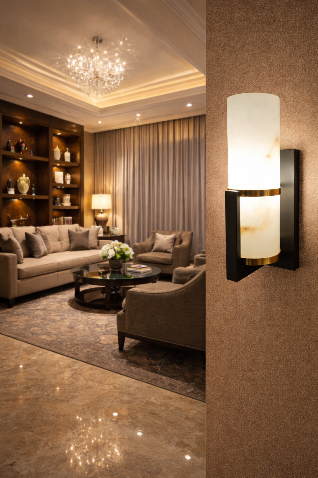 HDC Gold/Black Luxury Marble Finish Wall Light For Living Room
