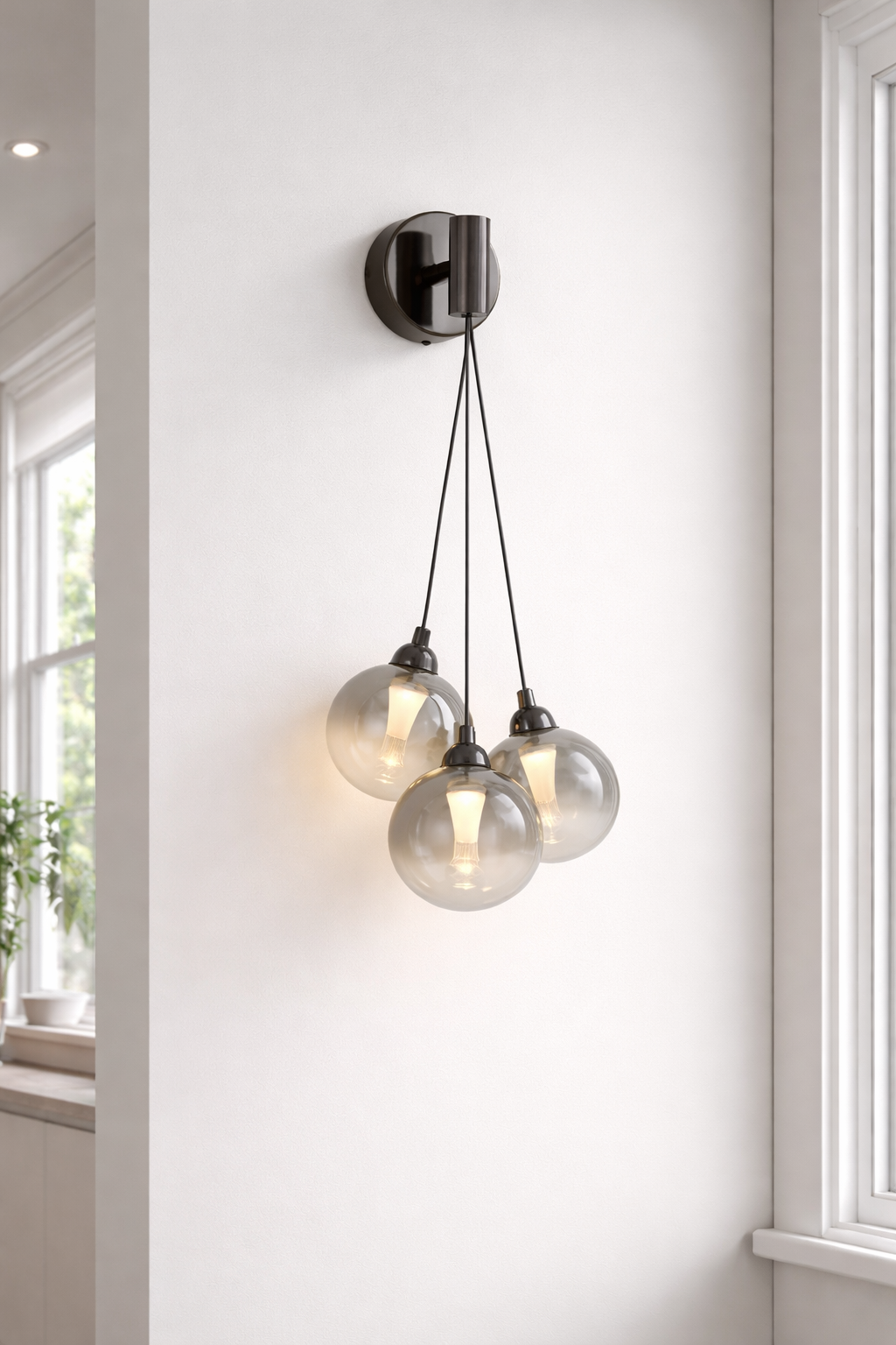 HDC Luxury Amber/Smoke Triple Glass Globe Wall Light For Living Room