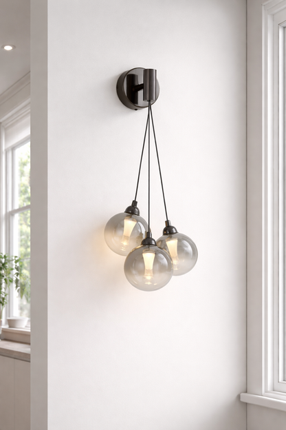 HDC Luxury Amber/Smoke Triple Glass Globe Wall Light For Living Room