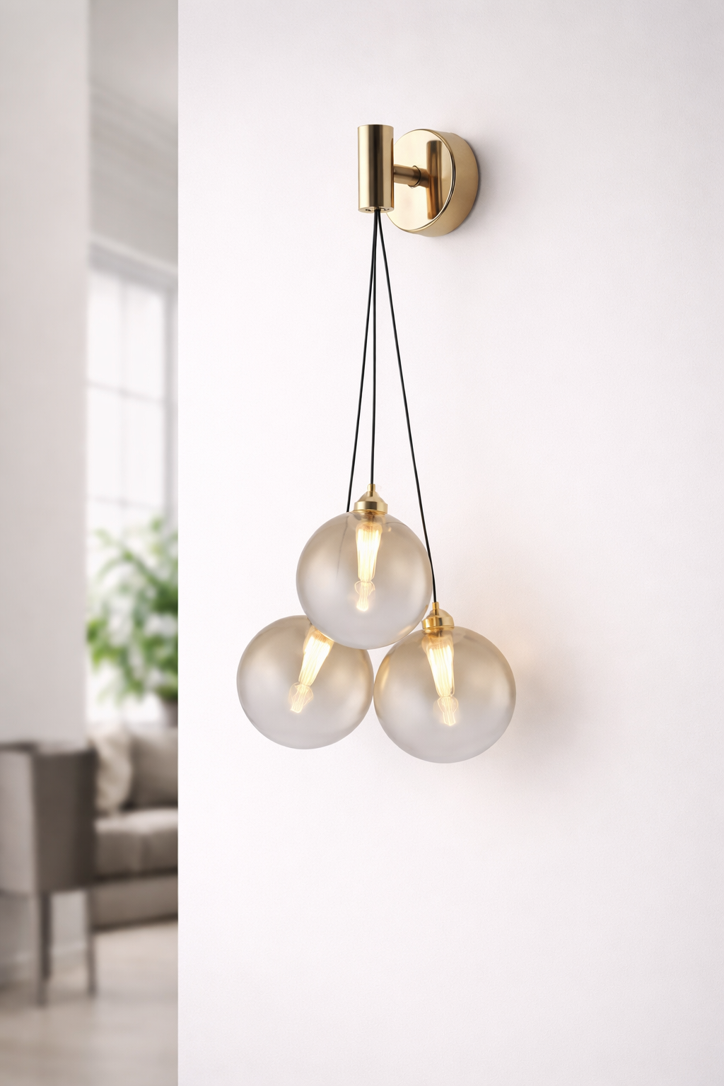 HDC Luxury Amber/Smoke Triple Glass Globe Wall Light For Living Room