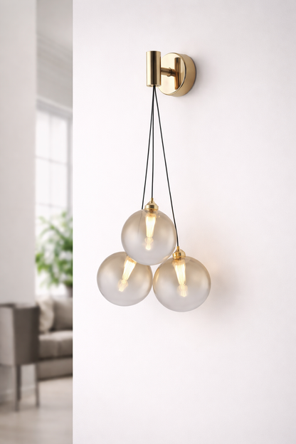 HDC Luxury Amber/Smoke Triple Glass Globe Wall Light For Living Room