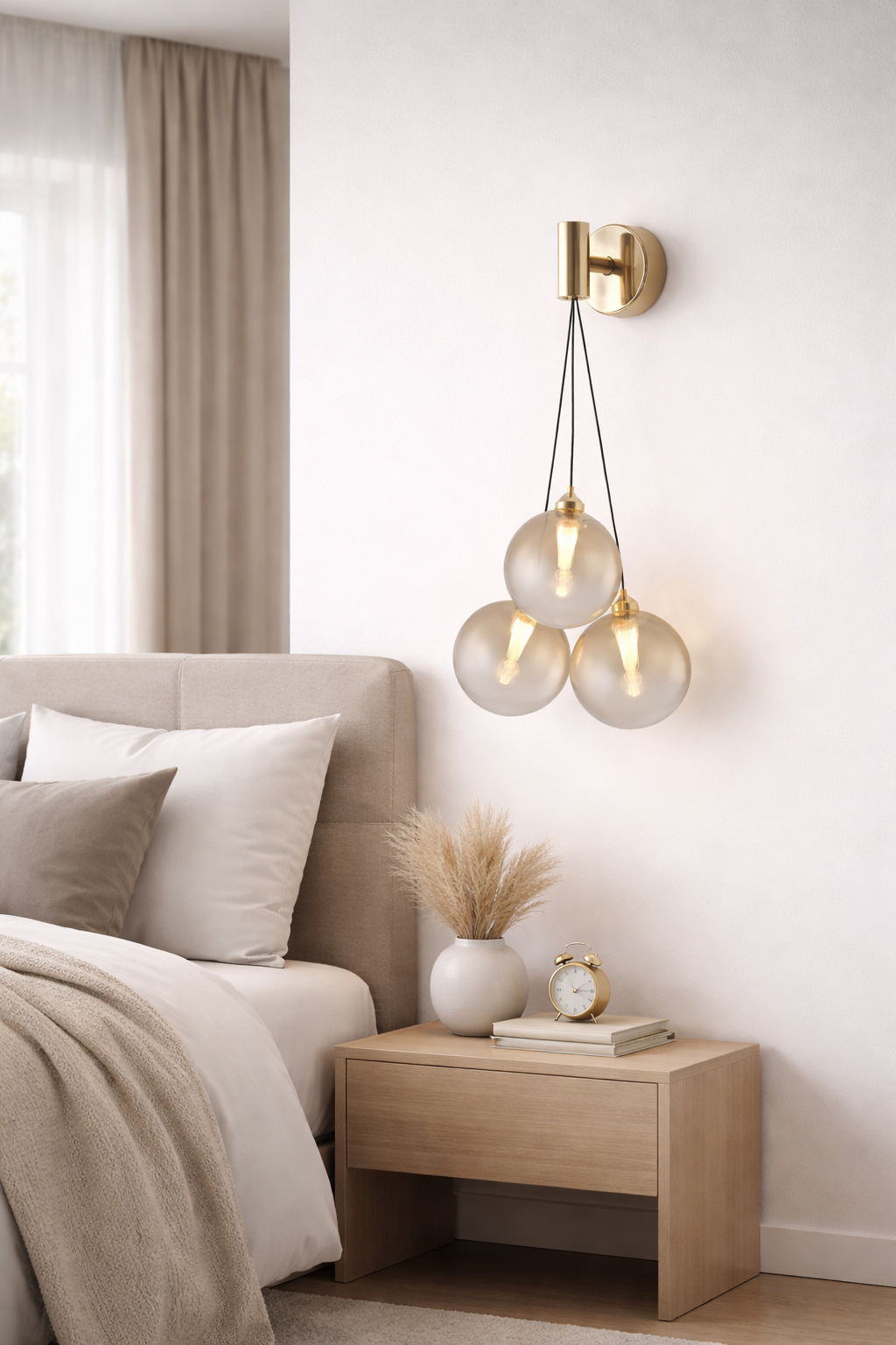 HDC Luxury Amber/Smoke Triple Glass Globe Wall Light For Living Room