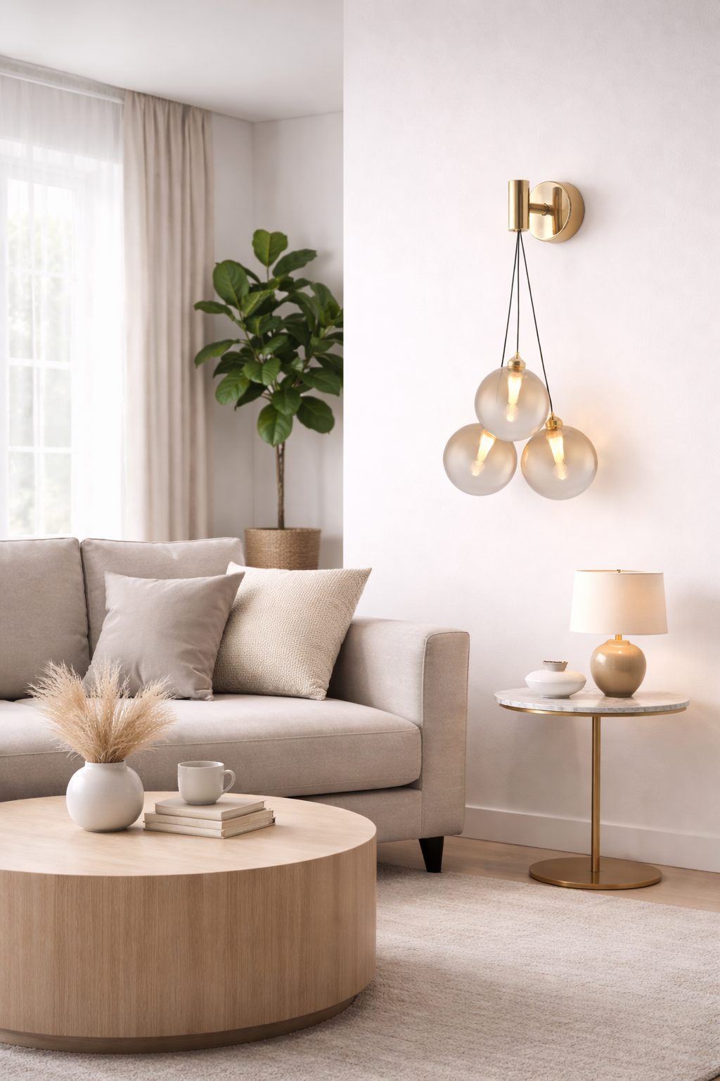 HDC Luxury Amber/Smoke Triple Glass Globe Wall Light For Living Room