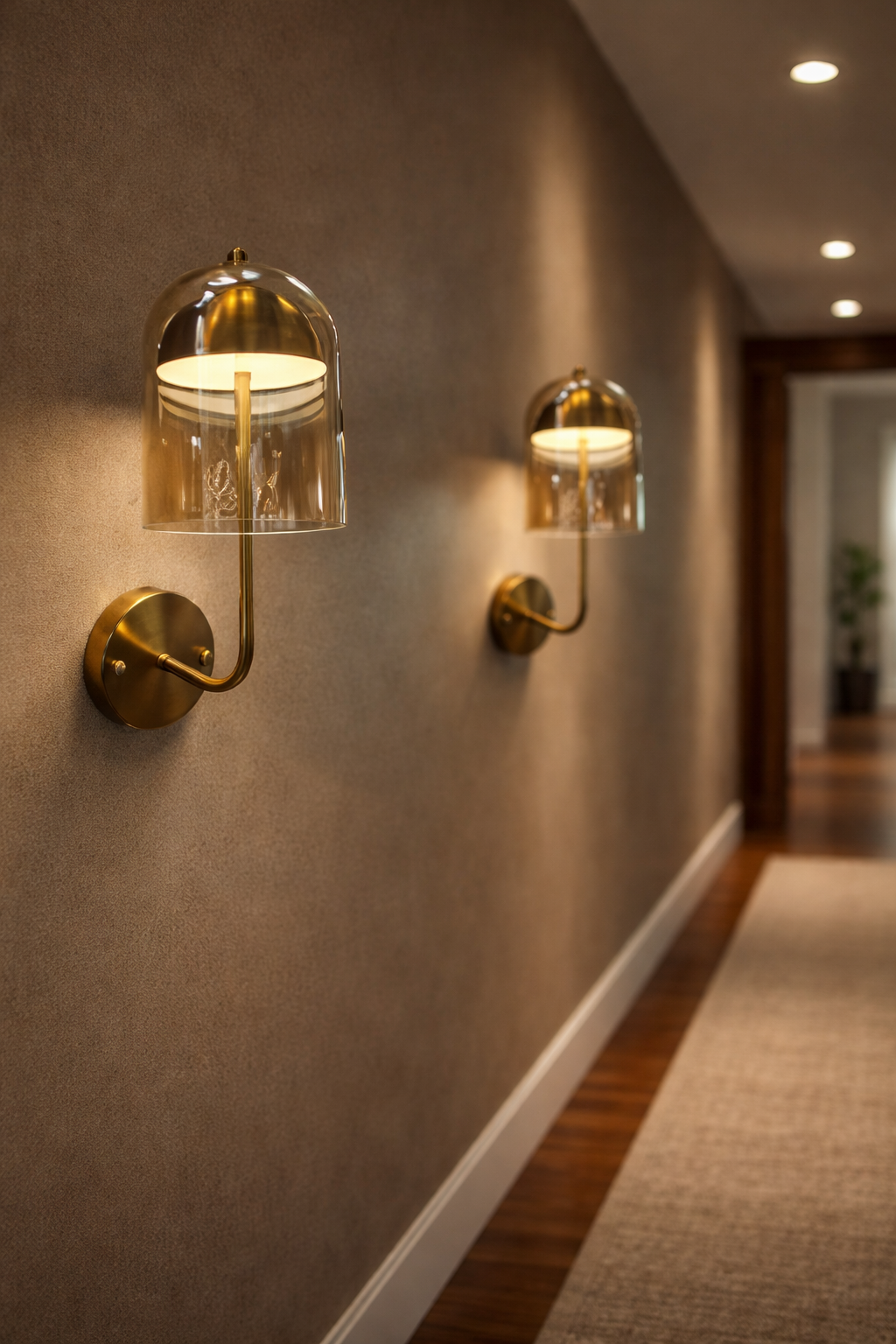 HDC Luxury Umbrella Shaped Amber/Smoke Glass Designer Wall Light For Living Room