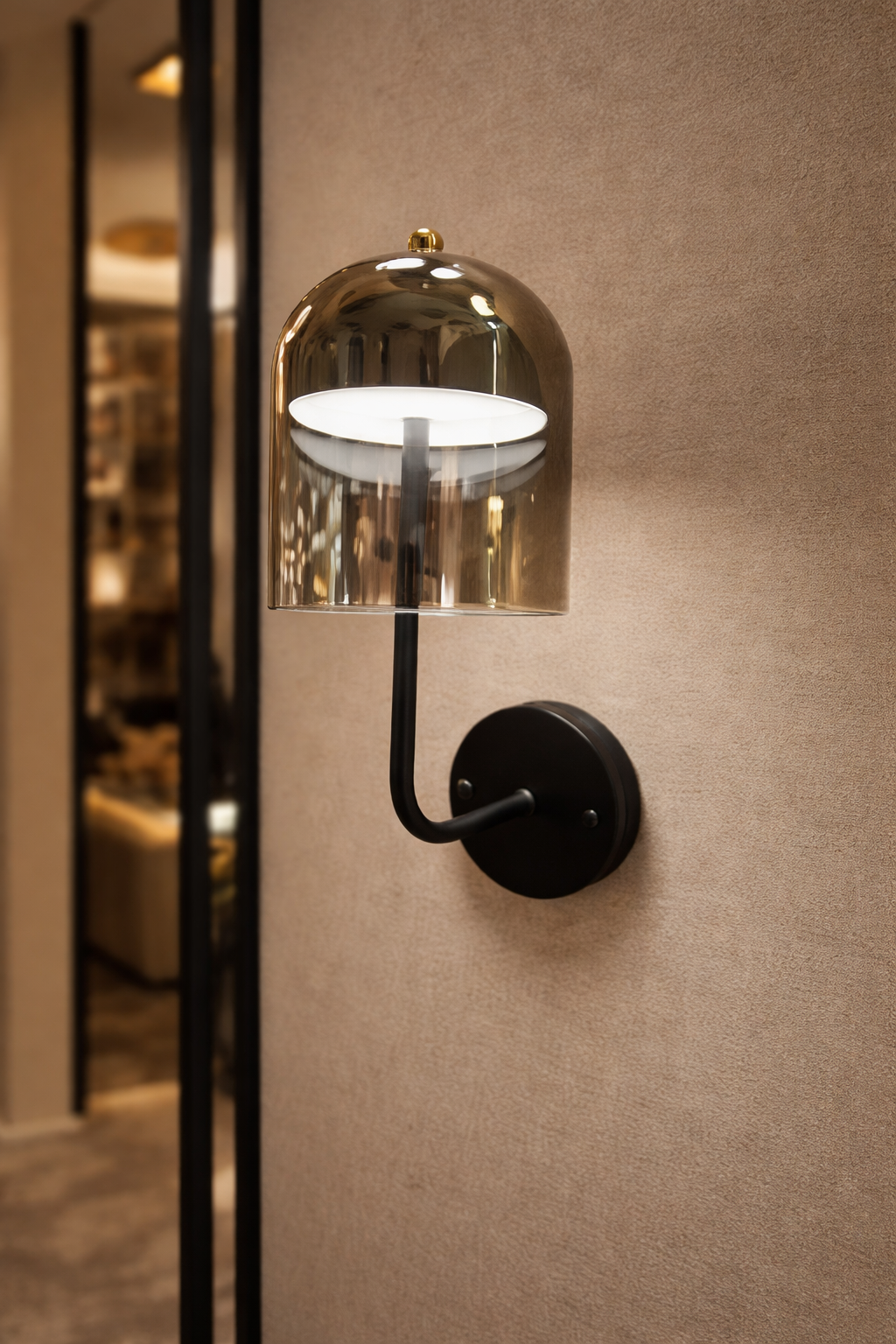 HDC Luxury Umbrella Shaped Amber/Smoke Glass Designer Wall Light For Living Room