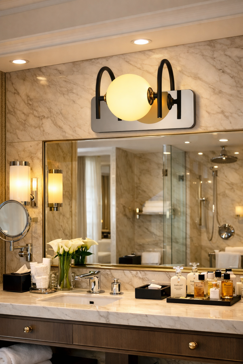 HDC Luxury Black & Rose Gold Dual Globe Vanity Mirror Light