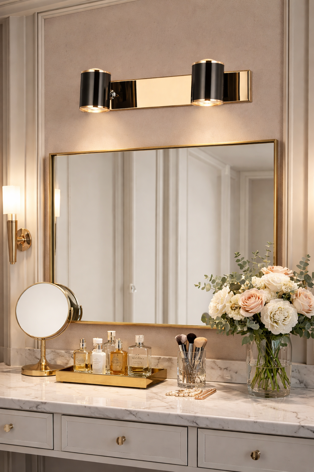 HDC Luxury Black & Rose Dual Cylinder Mirror Light