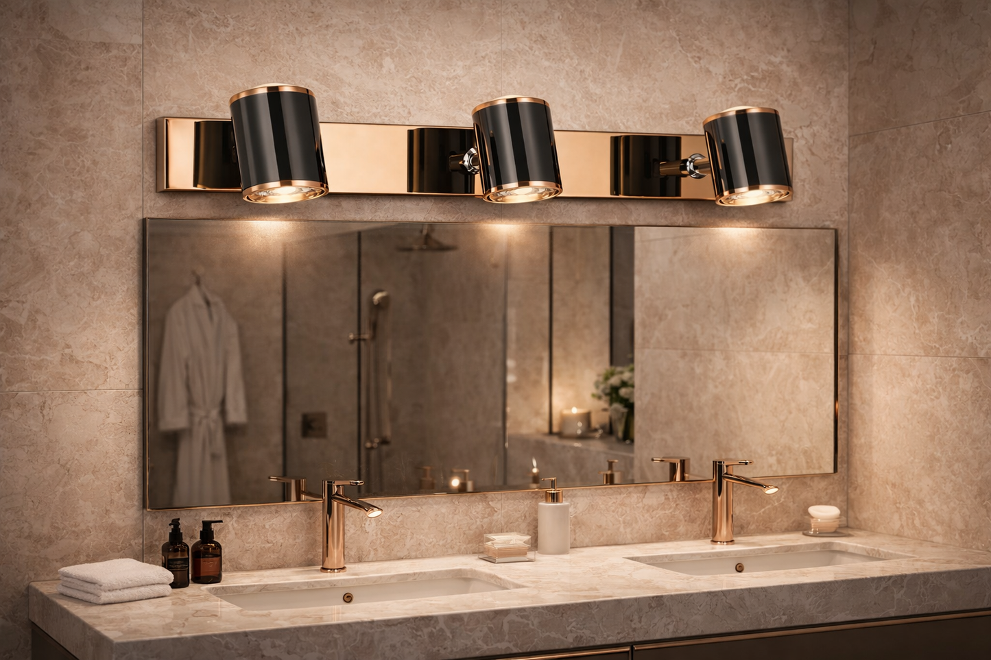 HDC Luxury Black & Rose Dual Cylinder Mirror Light