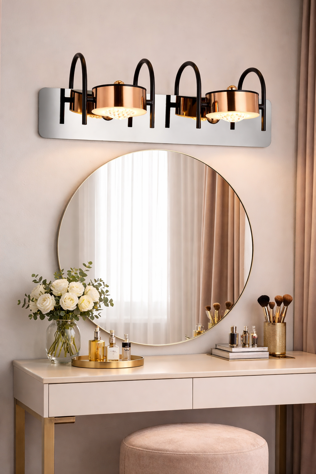HDC Luxury Rose Gold & Black Acrylic LED Mirror Wall Light for Washroom