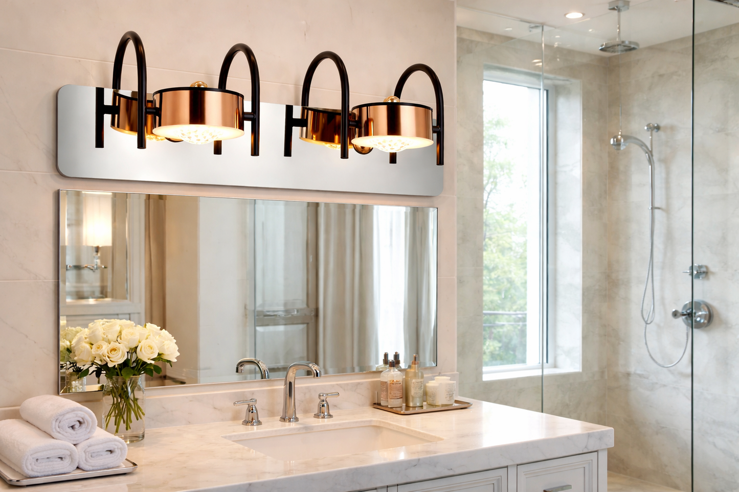 HDC Luxury Rose Gold & Black Acrylic LED Mirror Wall Light for Washroom
