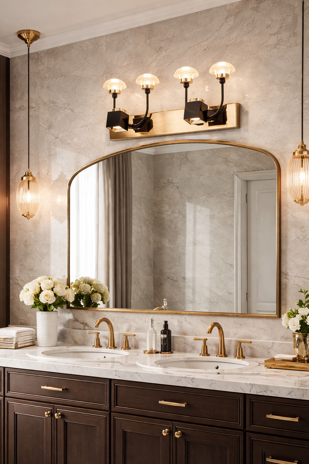 HDC Luxury Black & Rose Gold Dual Mushroom Crystal Mirror Light