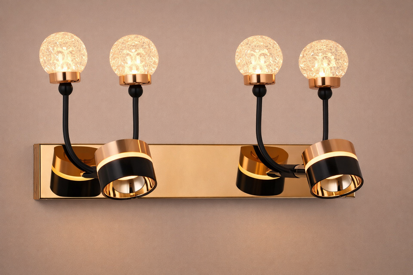 HDC Luxury Black & Rose Gold Dual Globe Mirror Light for Washroom