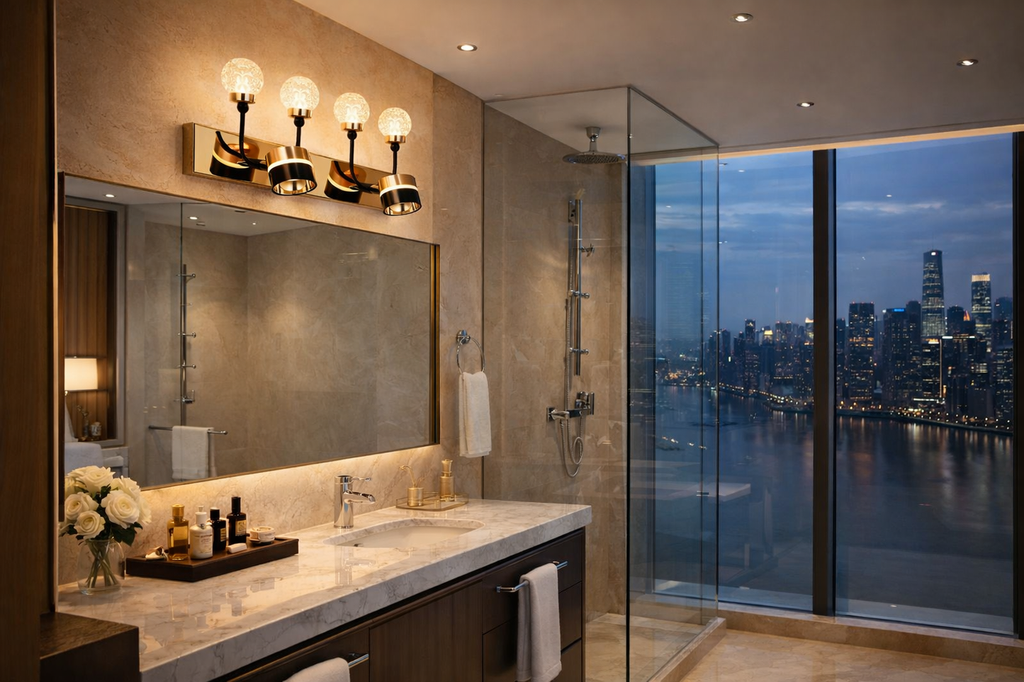 HDC Luxury Black & Rose Gold Dual Globe Mirror Light for Washroom