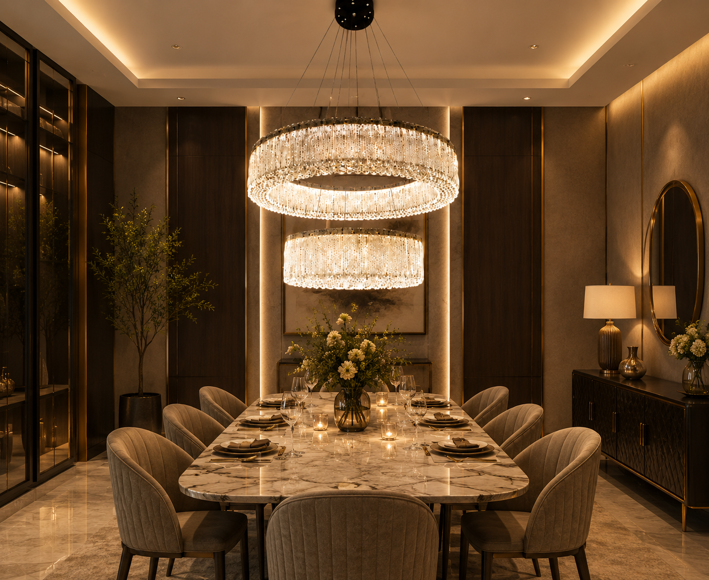 HDC Luxury Crystal Drum Hanging Chandelier Light