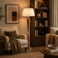 HDC Modern Wooden Finish Floor Lamp with Fabric Shade for Living Room & Bedroom