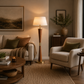 HDC Modern Wooden Finish Floor Lamp with Fabric Shade for Living Room & Bedroom