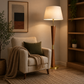 HDC Modern Wooden Finish Floor Lamp with Fabric Shade for Living Room & Bedroom