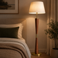 HDC Modern Wooden Finish Floor Lamp with Fabric Shade for Living Room & Bedroom