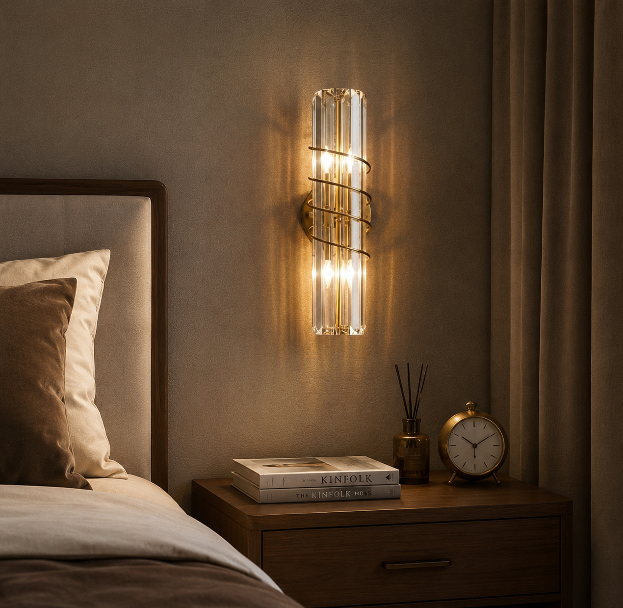HDC Modern Gold Crystal Spiral Wall Light for Bedroom, Living Room
