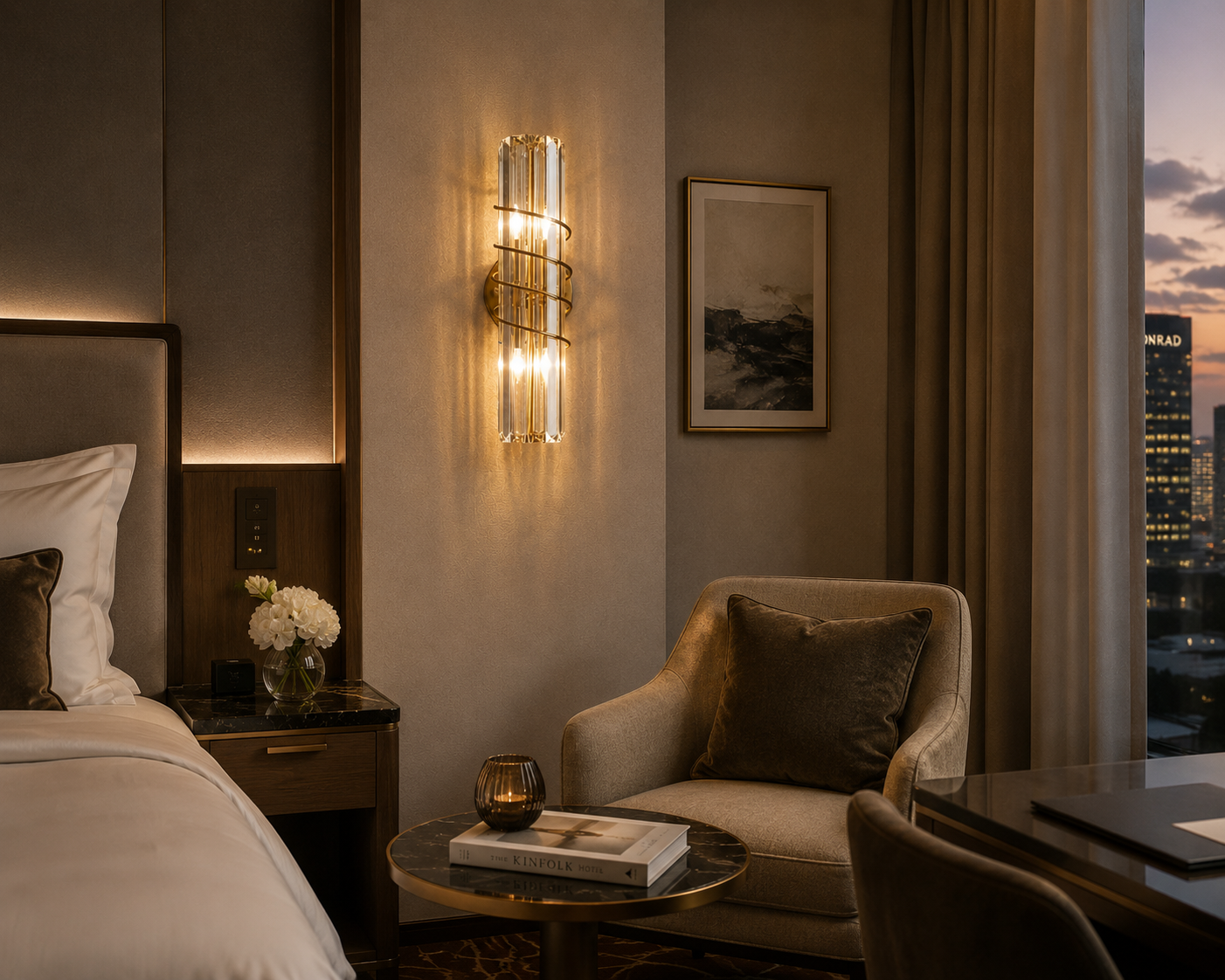HDC Modern Gold Crystal Spiral Wall Light for Bedroom, Living Room
