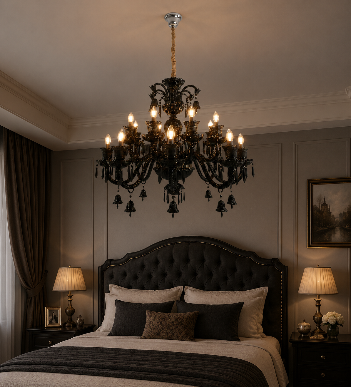 HDC 16 Lights Black/White Crystal Glass Chandelier Light for Living Room & Dining Area