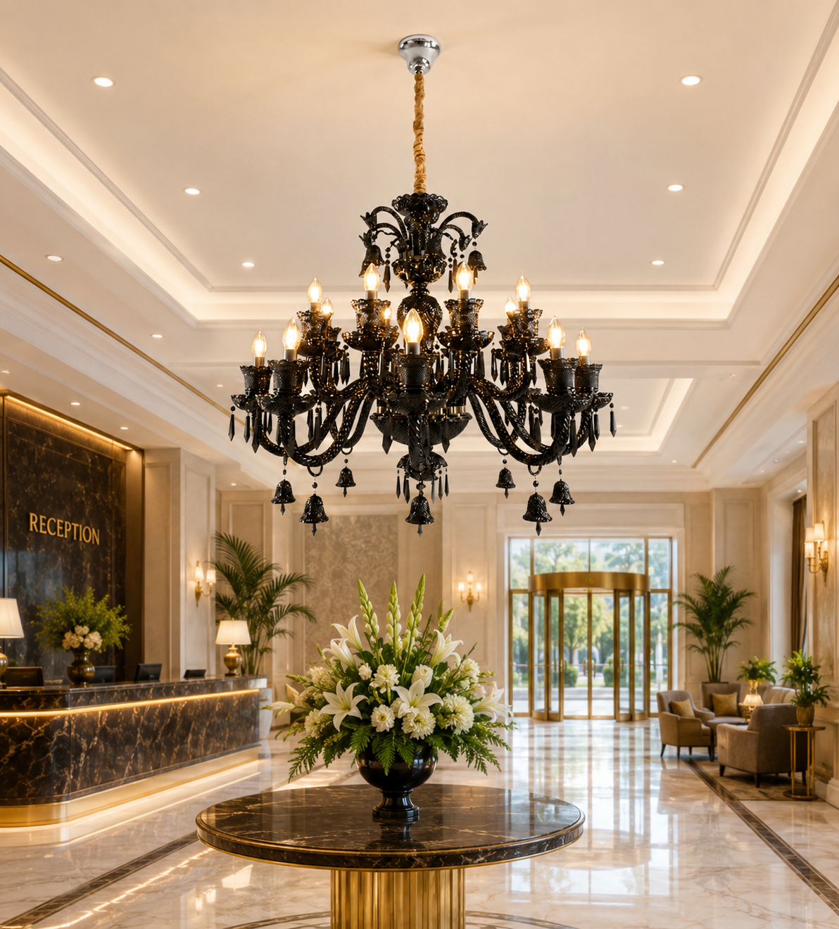 HDC 16 Lights Black/White Crystal Glass Chandelier Light for Living Room & Dining Area
