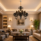 HDC 16 Lights Black/White Crystal Glass Chandelier Light for Living Room & Dining Area