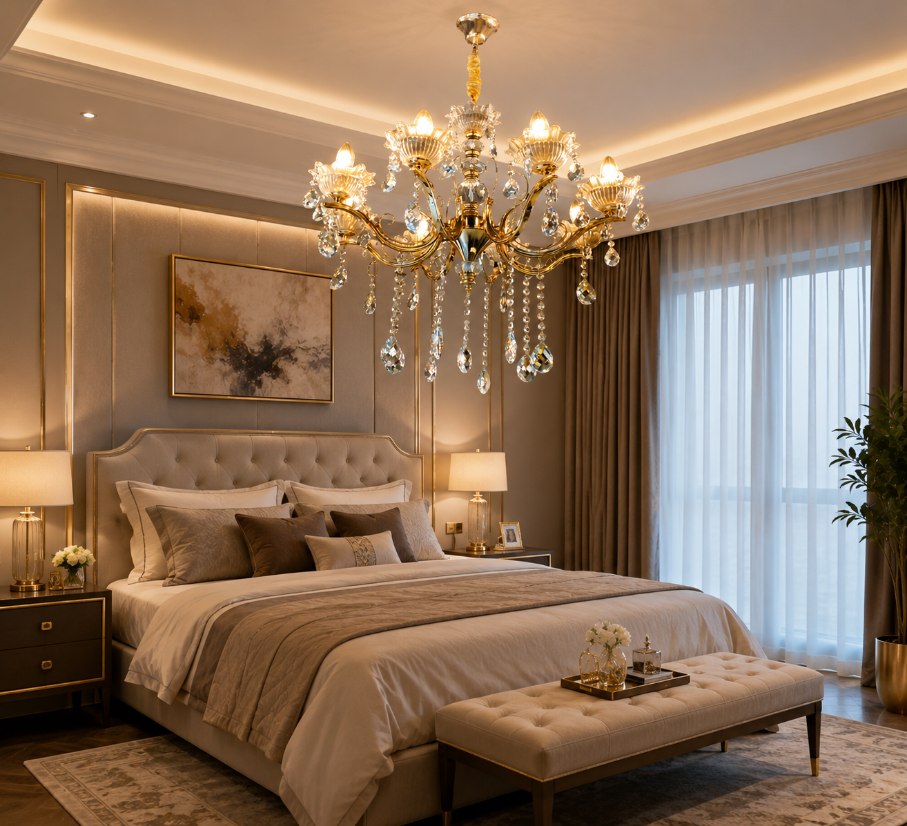 HDC Luxury 8 Light Crystal Chandelier Ceiling Light for Living Room, Dining Room & Hotel Lobby