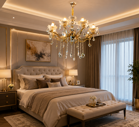 HDC Luxury 8 Light Crystal Chandelier Ceiling Light for Living Room, Dining Room & Hotel Lobby