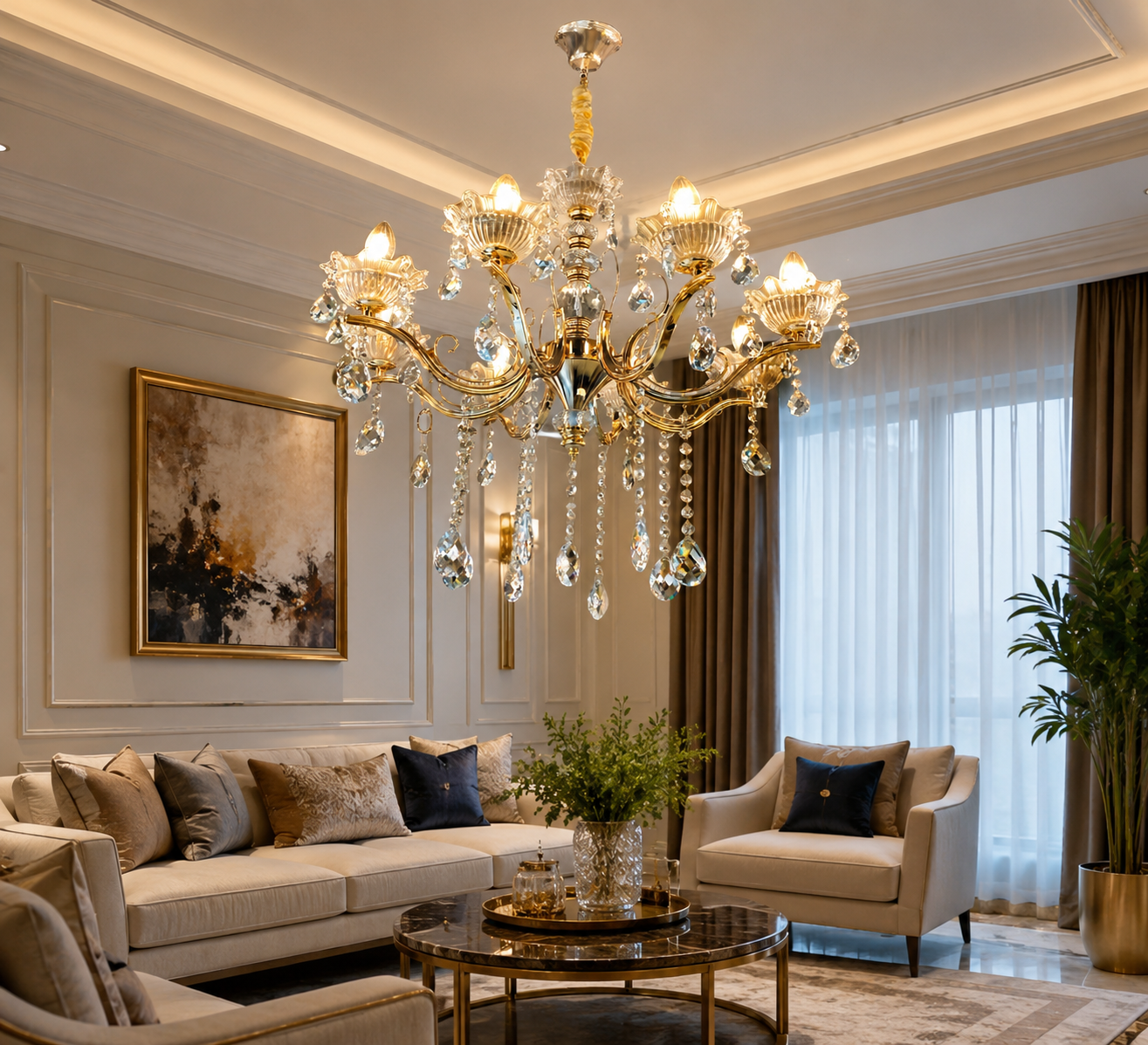 HDC Luxury 8 Light Crystal Chandelier Ceiling Light for Living Room, Dining Room & Hotel Lobby