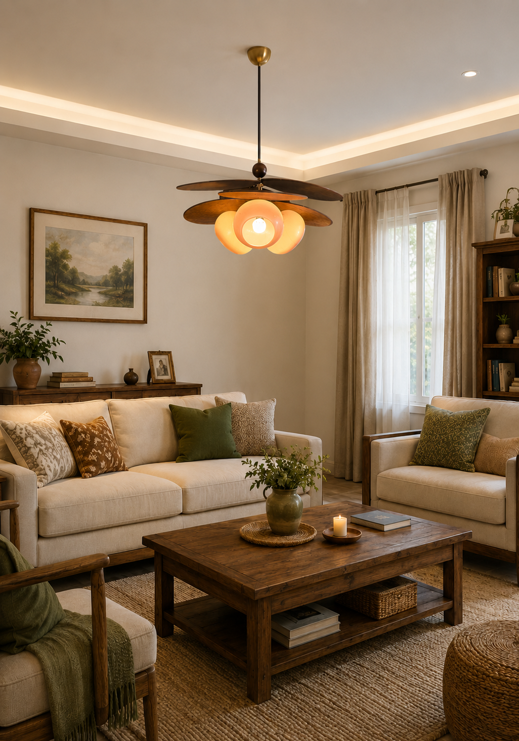HDC Rattan Weave Vintage Pendant Light Retro Restaurant Hanging Lamp for Bedroom, Living Room