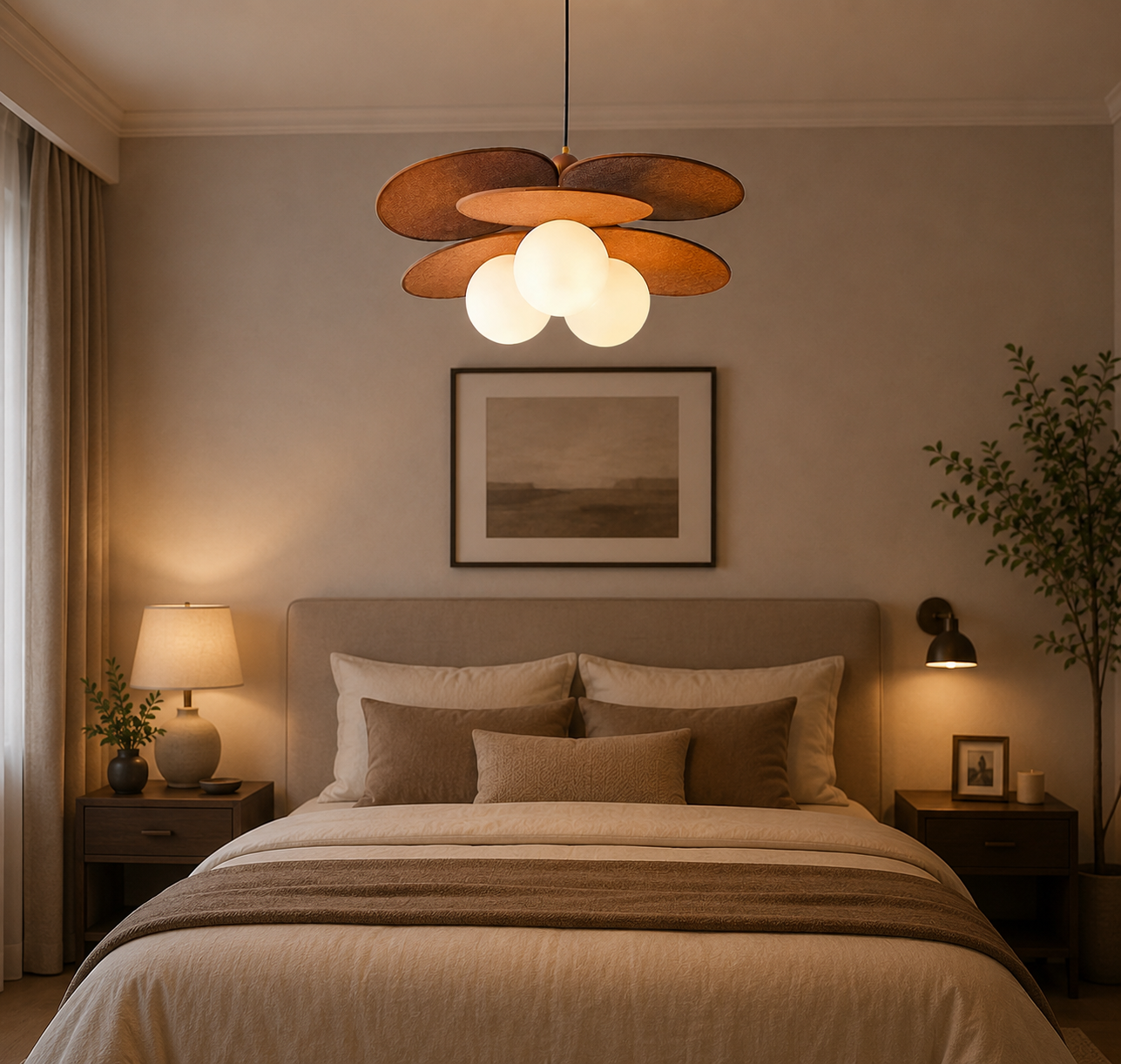 HDC Vintage Woven Rattan Pendant Light for Bedroom, Living Room