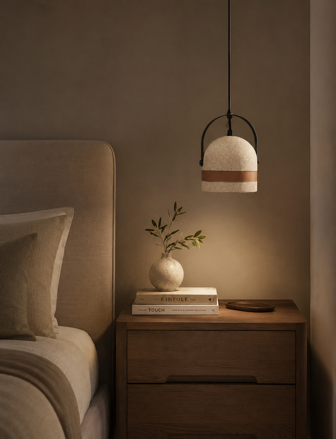 HDC Modern Terrazzo Leather Pendant Light for Bedroom, Dining & Café Interiors