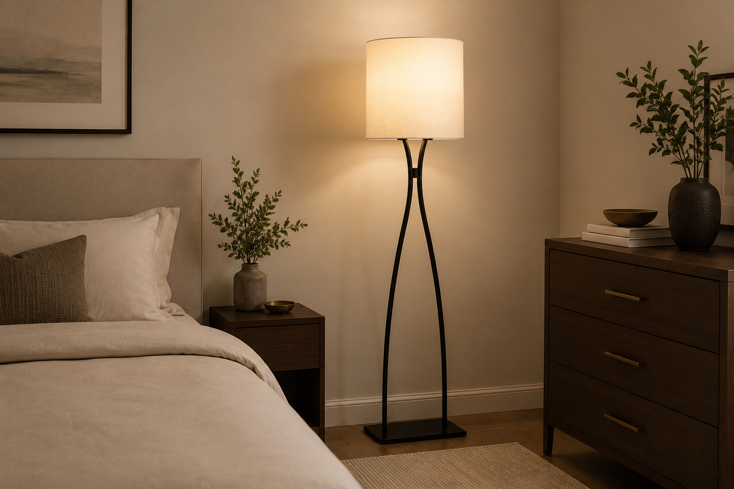 HDC Modern Black Fabric Floor Lamp for Living Room & Bedroom