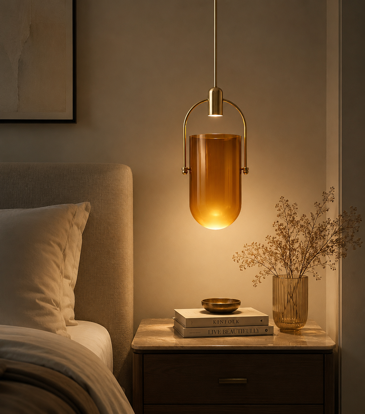 HDC Led Amber Glass Pendant Lamp Ceiling Light - Warm White