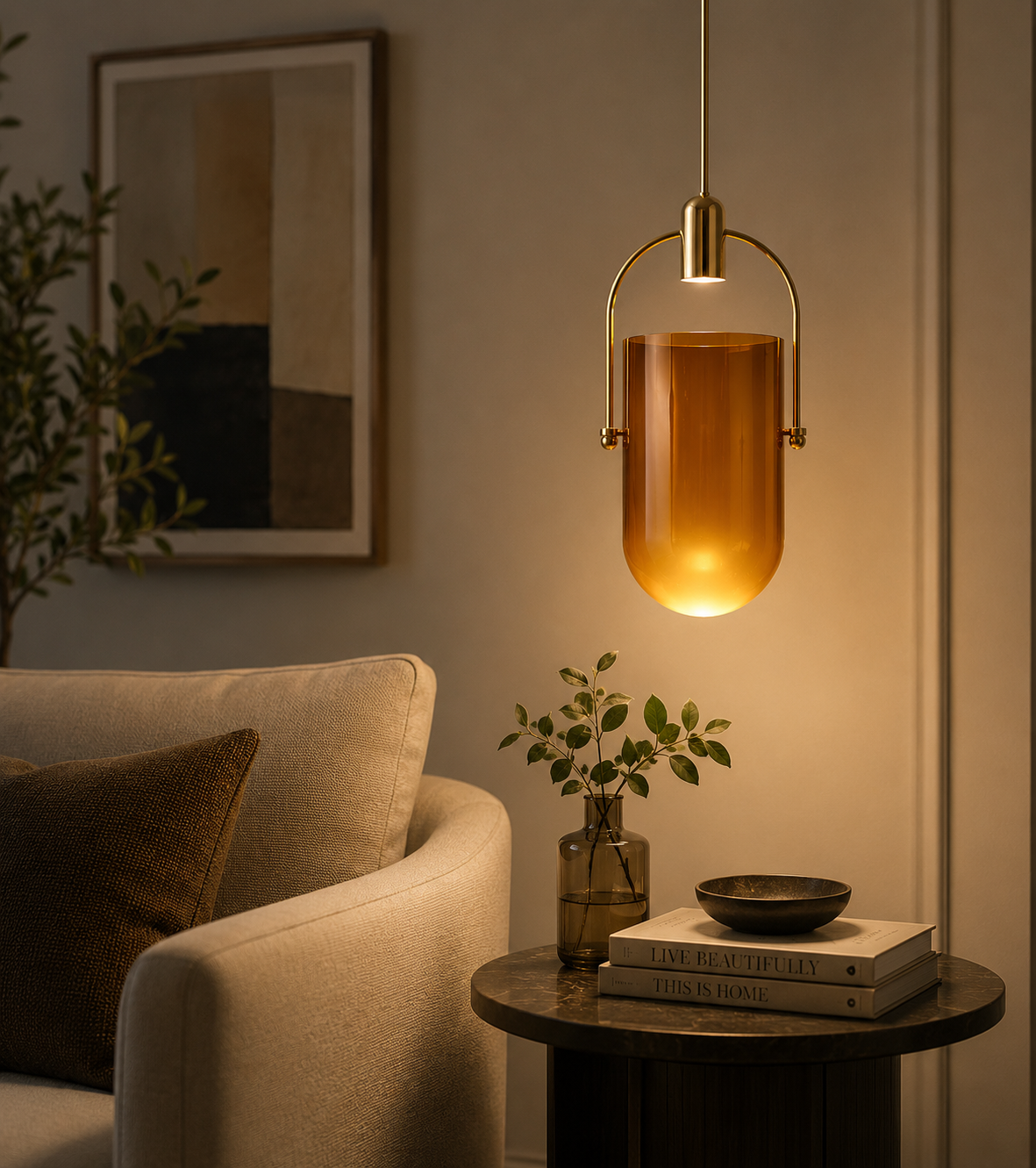 HDC Led Amber Glass Pendant Lamp Ceiling Light - Warm White