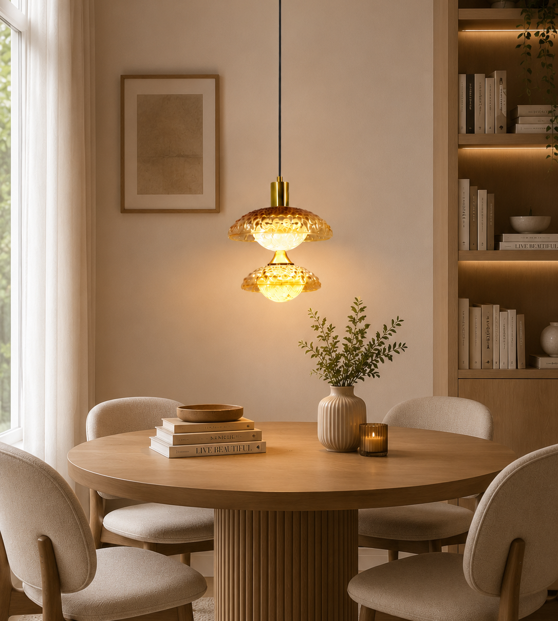 HDC Luxury Amber Crystal Glass Pendant Light for Dining, Bedside & Living Room