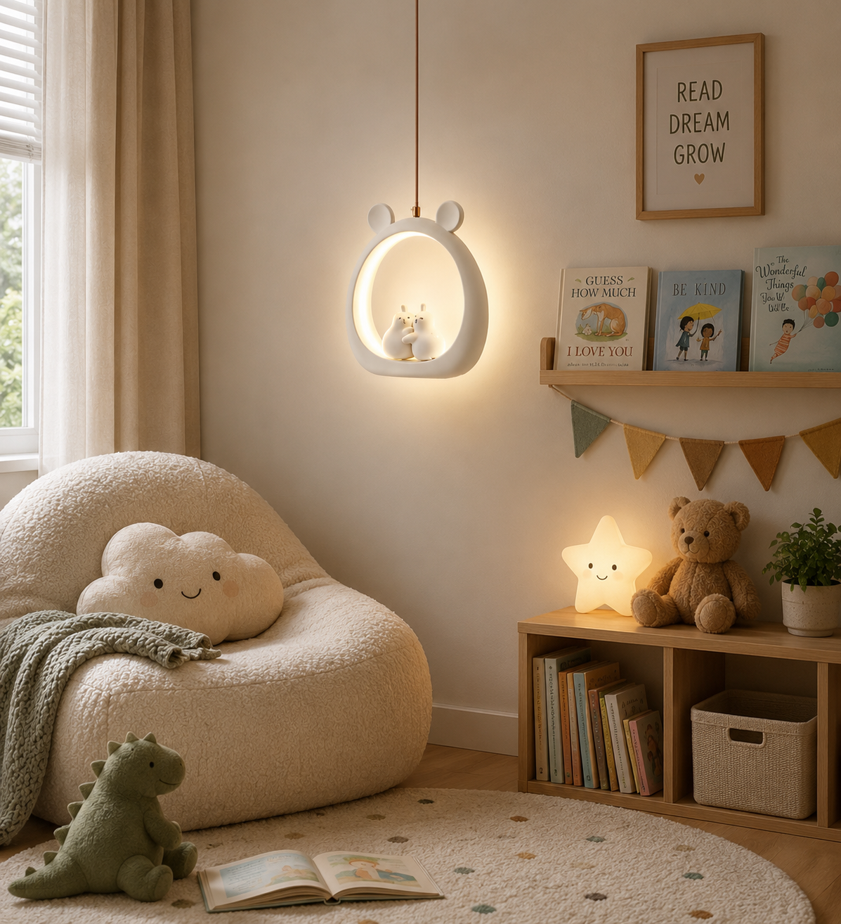 HDC Cream Cute Warm Kids Room Girl Bedroom Hanging Pendant Light