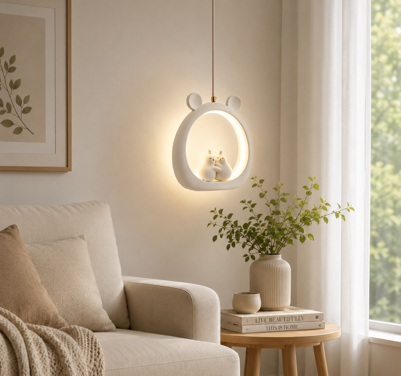HDC Cream Cute Warm Kids Room Girl Bedroom Hanging Pendant Light