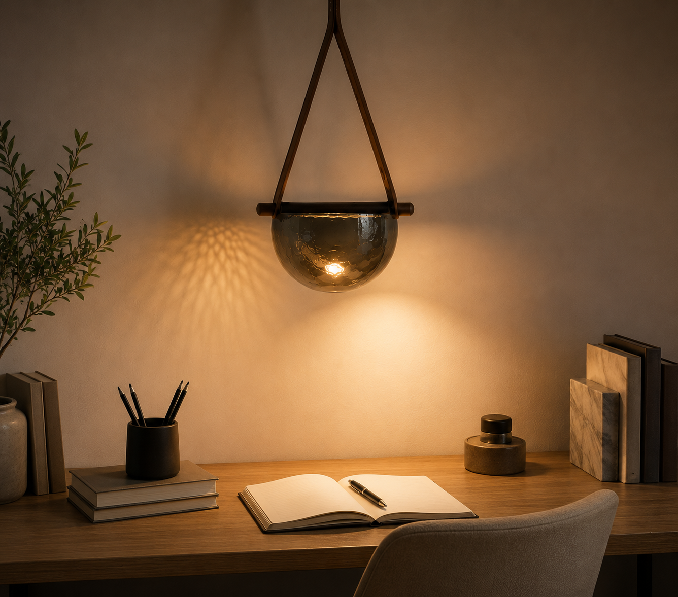 HDC Modern Hanging Bowl Pendant Light for Bedroom, Living Room & Café Décor
