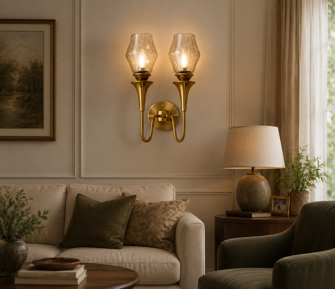Ojaro Modern Vintage Glass Wall Light for Bedroom, Living Room & Hallway