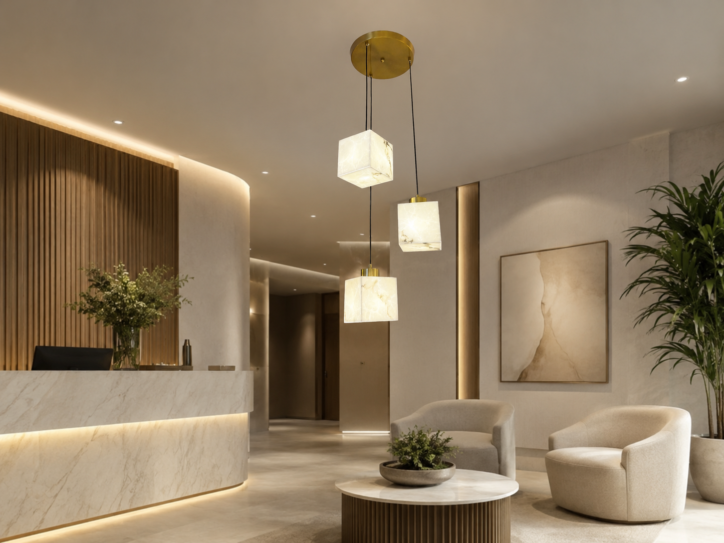 HDC Modern Marble Cube Triple Pendant Hanging Light for Living Room, Dining Area & Staircase