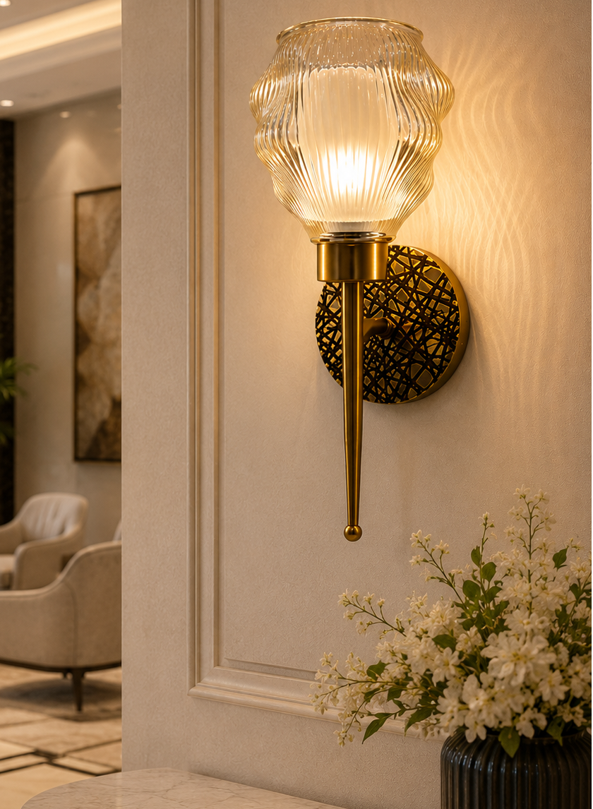 Ojaro Modern Ribbed Glass Wall Light for Bedroom, Living Room & Hallway