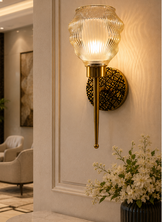 Ojaro Modern Ribbed Glass Wall Light for Bedroom, Living Room & Hallway