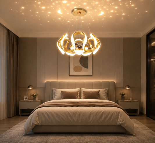Ojaro Modern Luxury Gold Acrylic LED Pendant Chandelier Light for Dining Room, Living Room & Bedroom