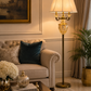 HDC Luxury Crystal Glass Floor Lamp with Fabric Shade for Living Room & Bedroom
