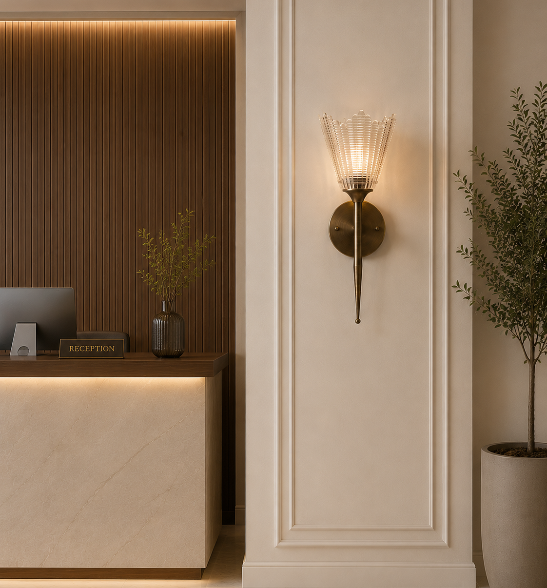 HDC Luxury Iron & Glass Wall Light with Antique Plating Finish for Bedroom, Living Room